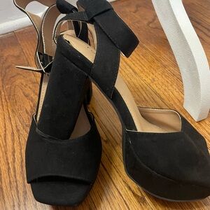 Torrid Black Suede Ankle double Band Platform Heels wide!